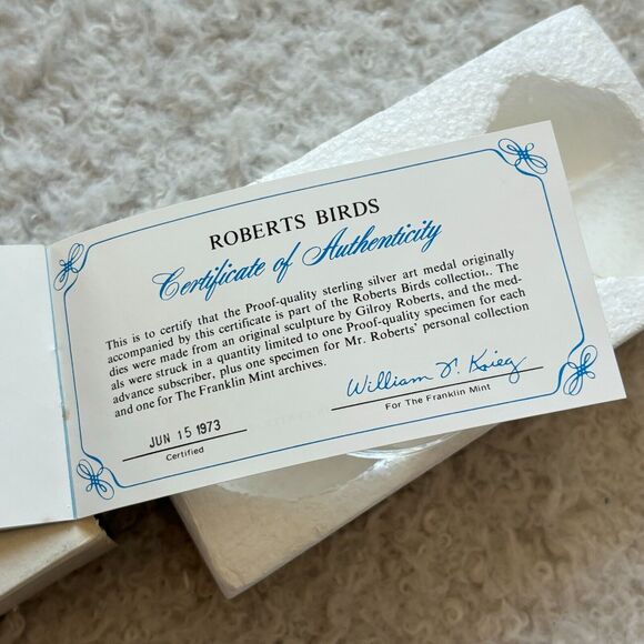 1973 Franklin Mint Robert Bird Marsh Hawk 2 Ounce .925 Sterling Medal Coin - Picture 9 of 11